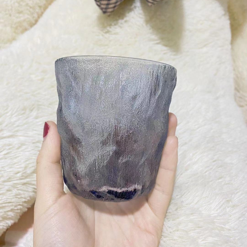 New glacier waterfall pattern glacier cup glass cup wholesale, popular creative thickened glass cup, high appearance level bark cup Specification drawing