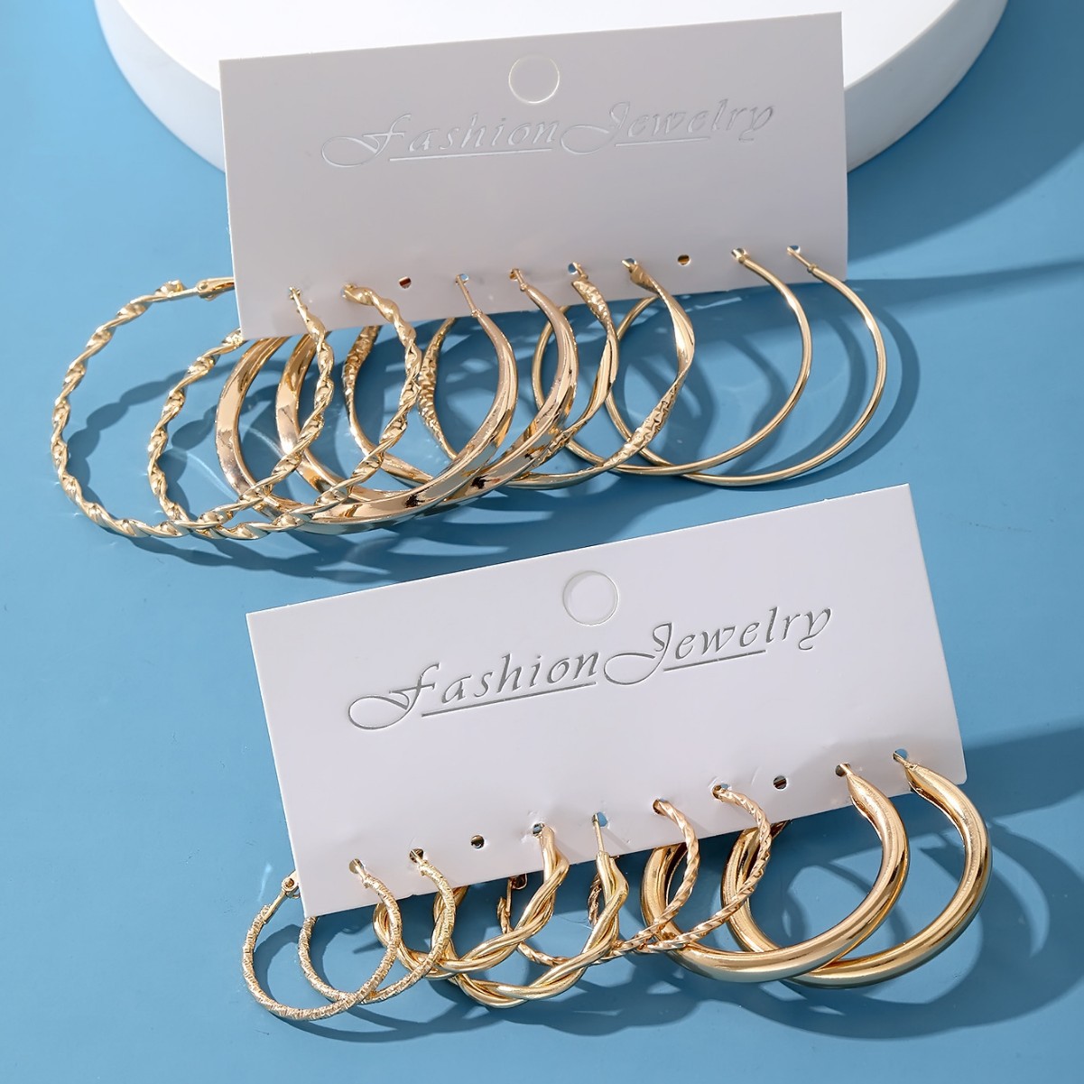Cross-border best-selling simple large-circle metal irregular circle stud earring set, creative and personalized 8-piece set of earrings Specification drawing