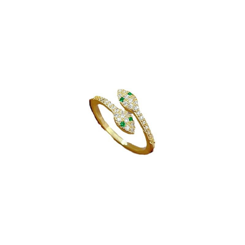 【 Real Gold 】 Green-eyed snake ring with adjustable opening, simple Japanese-style bracelet, couple rings Item Picture