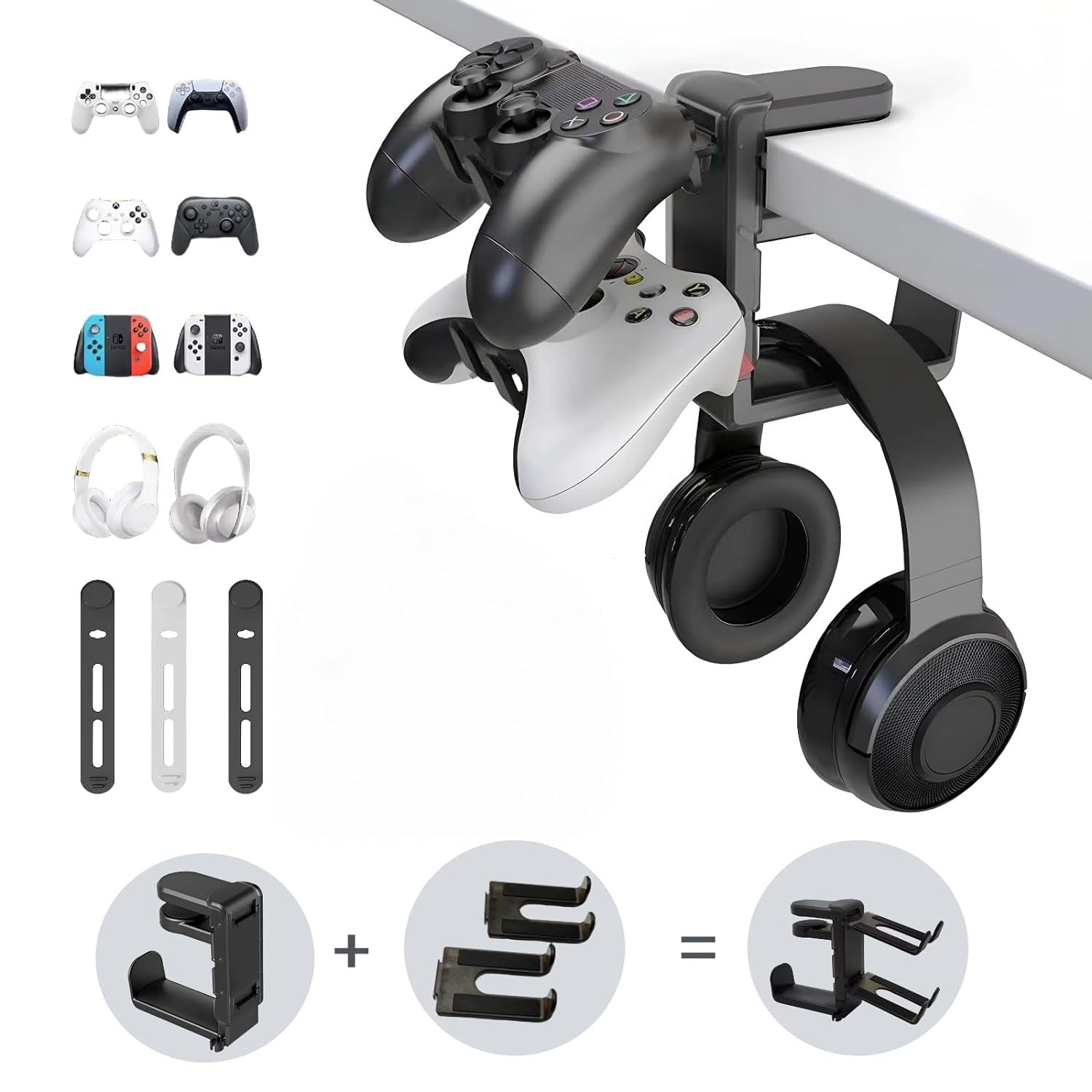 Amazon's best-selling private model 360-degree rotating headphone stand without drilling holes, with a ps5 game controller stand full figure