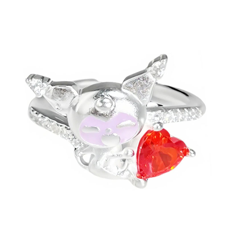 Cute cartoon student silver-plated Kuromi fashion and personality ring, sweet and cool female charm, purple drip glaze niche ring Item Picture