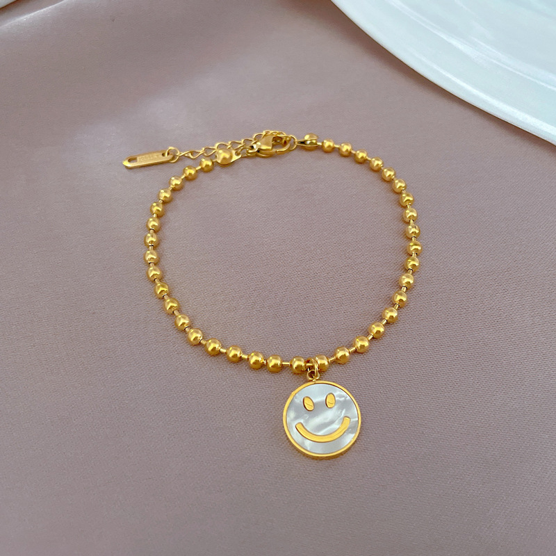 【 All-titanium Steel 】 Dongdaemun Personalized Round plate Smiling Face mother-of-pearl bracelet, a retro best friend of a female Internet celebrity Application Scenario