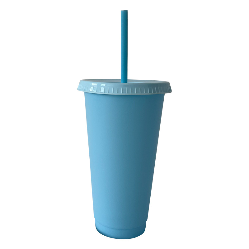 Wholesale solid-color plastic cups with straws, simple, fashionable and individual straw cups for girls, drinking cups 24oz solid-color PP cups Item Picture