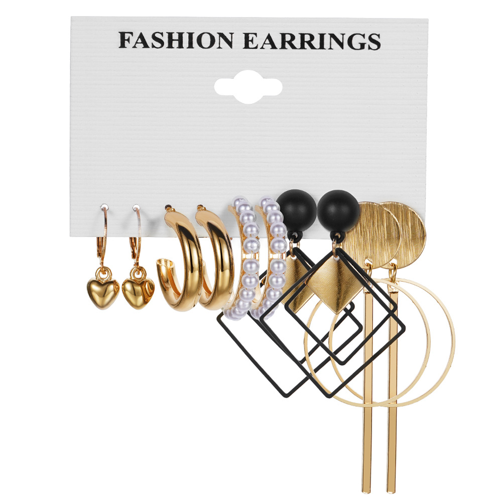 Cross-border supply of new triangular circular stud earrings from Europe and America, creative retro and fashionable alloy earrings Item Picture