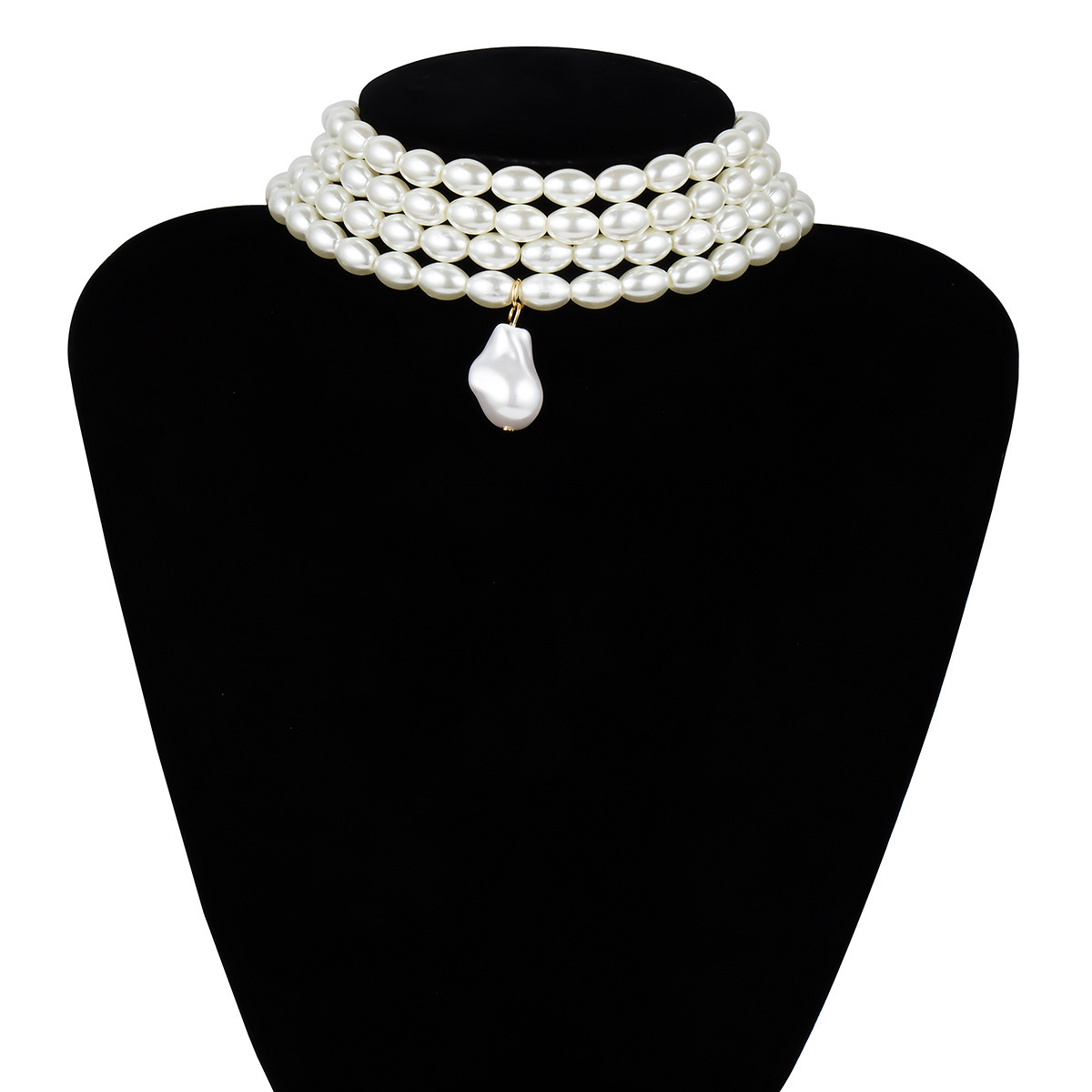 European and American ethnic style personalized mixed and matched handcrafted necklaces, multi-layered irregular-shaped pearl rice beads collarbone necklace choker Specification drawing