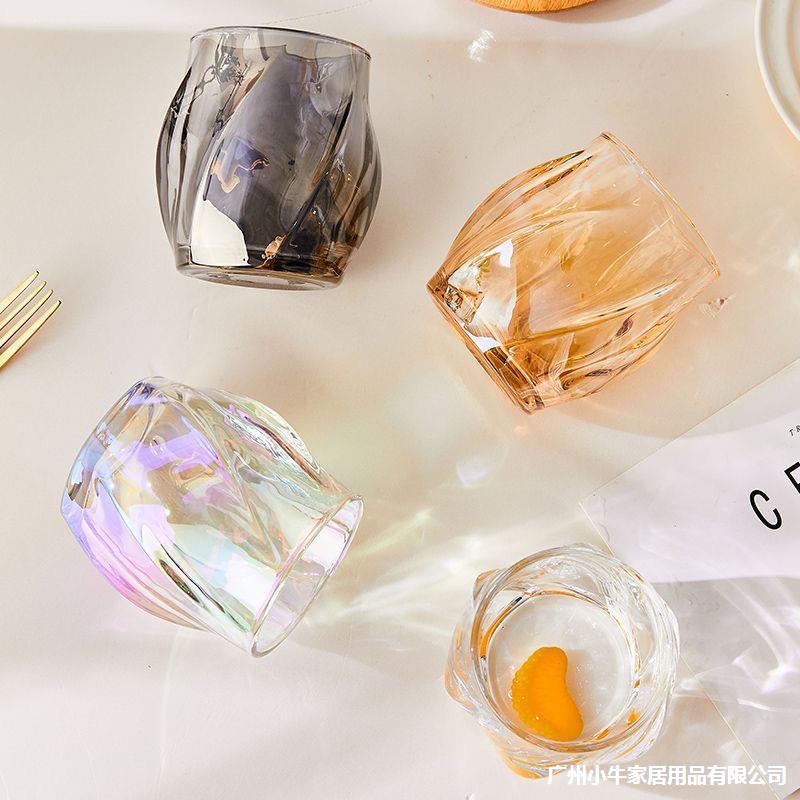 Colorful and dazzling high-appearance-level glass cups, bar Weituji cups, household cups, water cups, InS-style opposite-sex twisted pattern cups details Picture