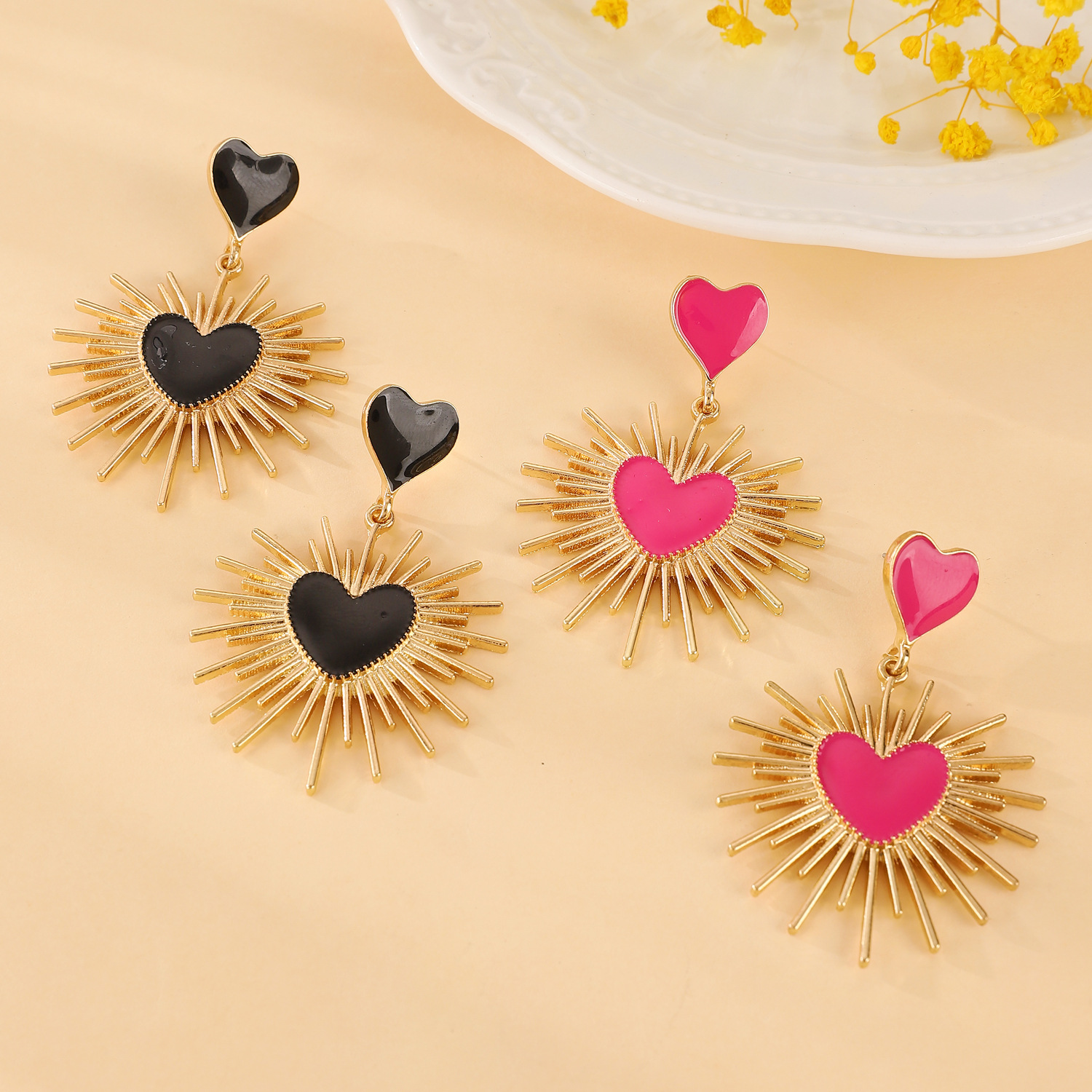 European and American cross-border geometric thorny heart-shaped earrings, women's ins style, simple and fashionable, heart-shaped oil-dropping stud earrings and earrings Application Scenario