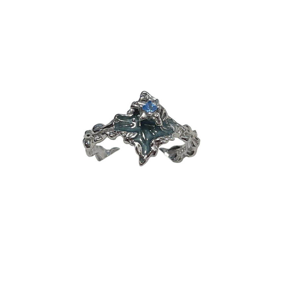 Textured color diamond ring for women, 925 sterling silver ins Korean version high-end ring, niche cold style light luxury epoxy resin jewelry Item Picture