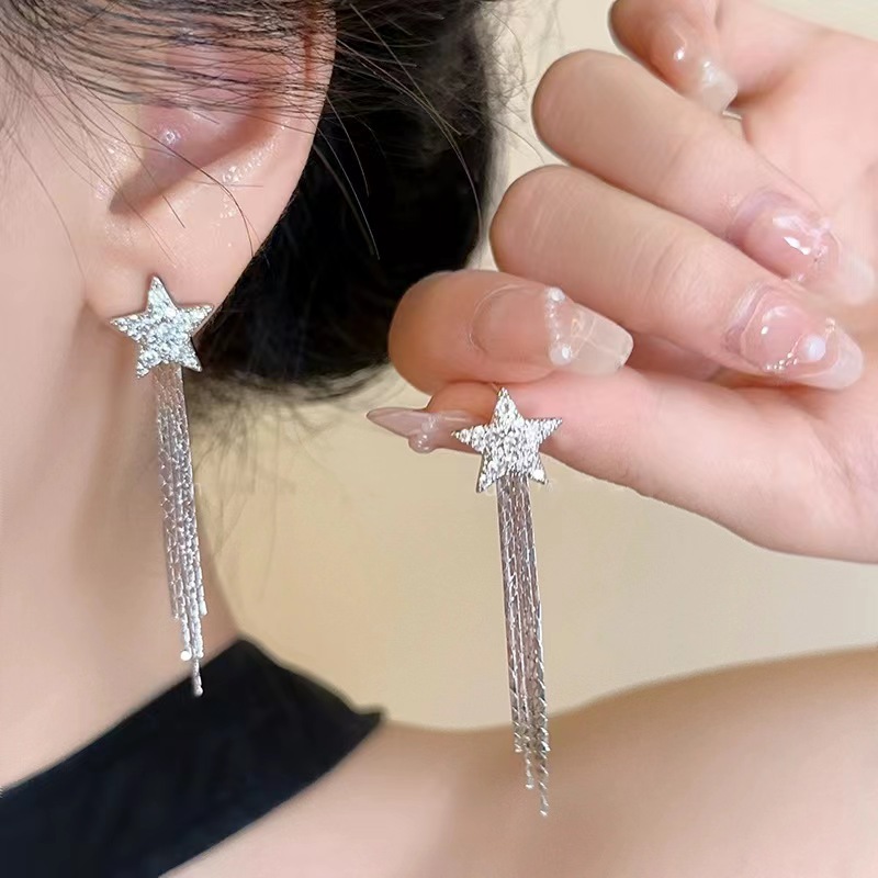Light luxury style star tassel earrings, women's niche design sense, high-end fashion, 2025 new stylish stud earrings full figure