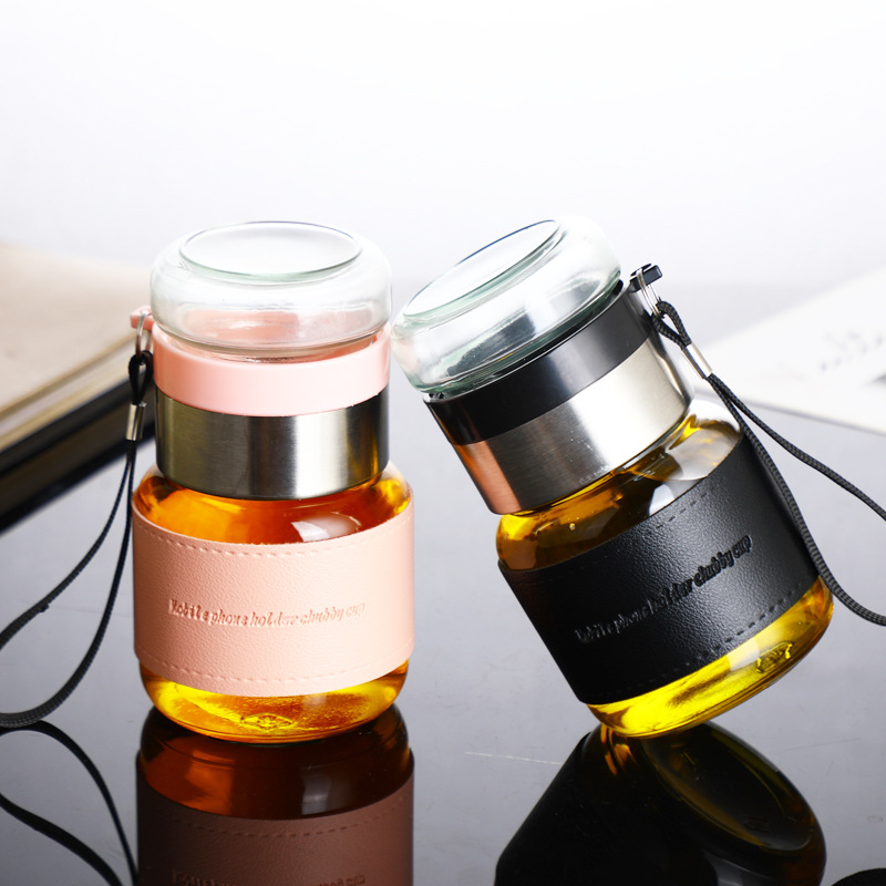 Wholesale tea-water separation glass cups, outdoor portable transparent tea-making small cups, souvenirs, tonton cups, chubby cups Specification drawing