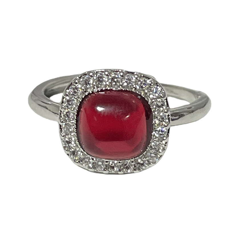 A new cross-border product, a square diamond candy-colored, fashionable and elegant open-top ring with a cold female style, a sweet and cool personality, and a high-end feel Item Picture