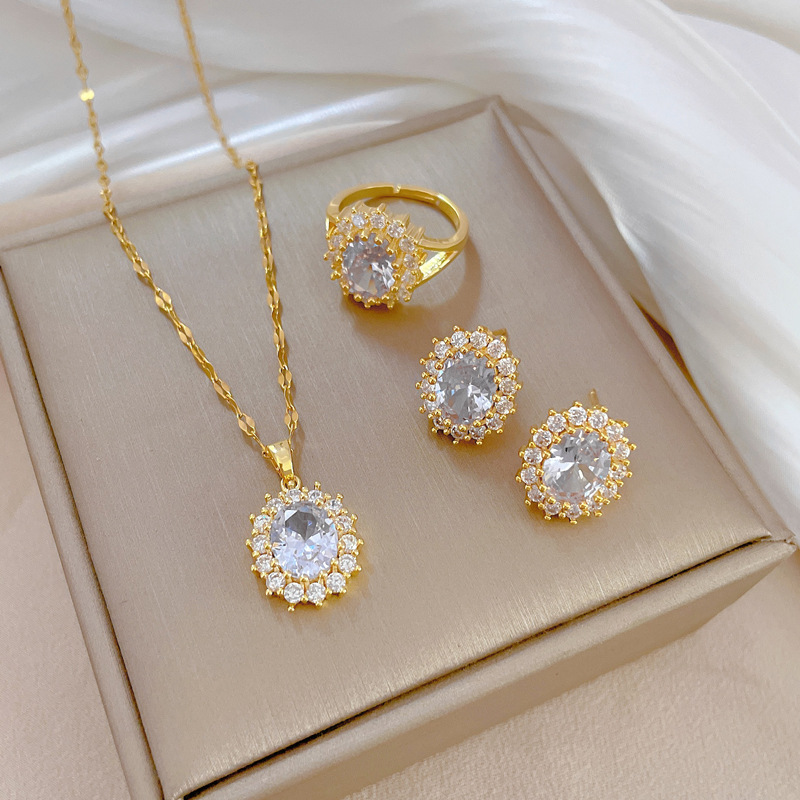 【 Set Combination 】 Egg-shaped horse eye luxurious and elegant zirconium necklace, a trendy women's collarbone chain manufacturer Specification drawing