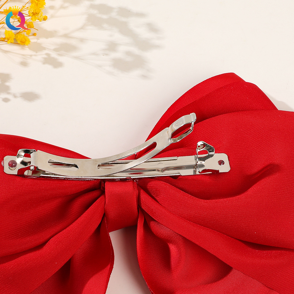 Wholesale of Qiyue extra-large bow hair clips, ribbon spring clips, high-end style clips, children's hair accessories and head accessories Specification drawing
