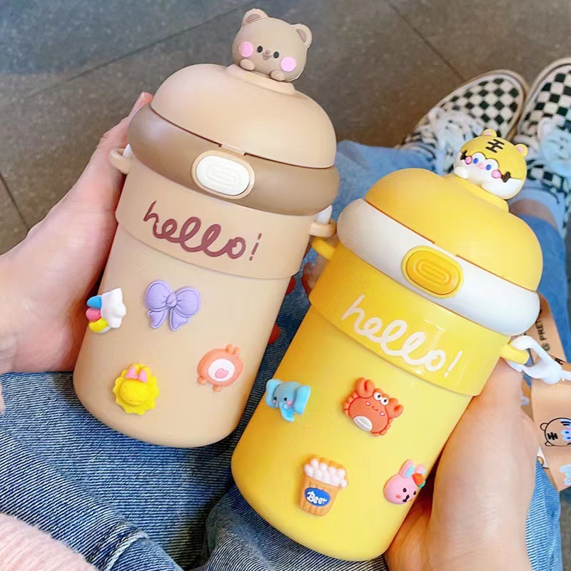 Cute little ball water cup, cartoon portable children's water cup, girls' high appearance level glass cup, straw cup, student water cup Specification drawing