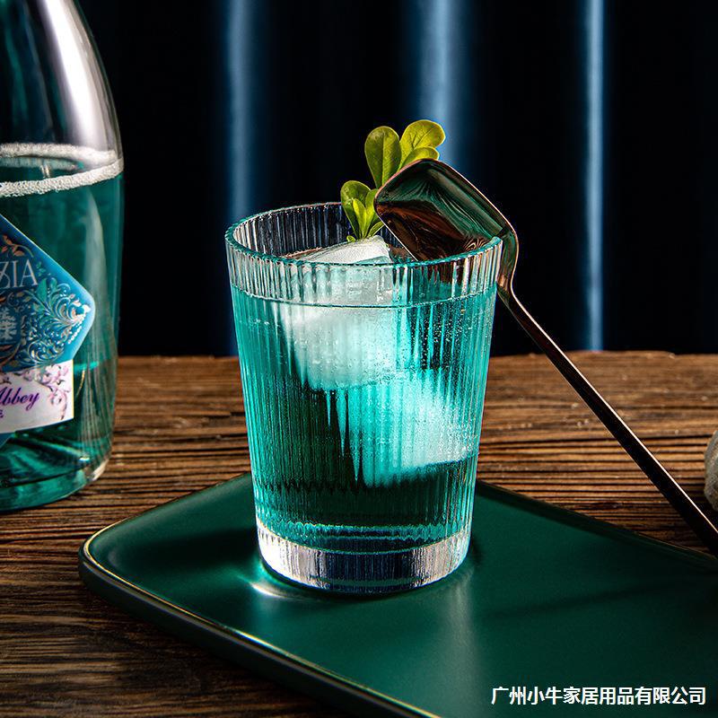 Japanese-style vertical striped gold-edge glass cups, ins style, high school girls' appearance level, household heat-resistant drinking cups, beer and beverage cups Specification drawing