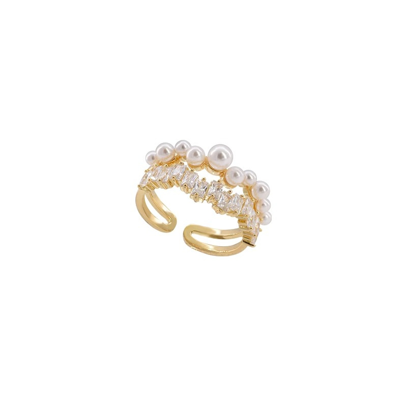 Exquisite pearl zircon open ring for women, light luxury, niche style, high-end feel, index finger ring, whitening, versatile ring new Item Picture