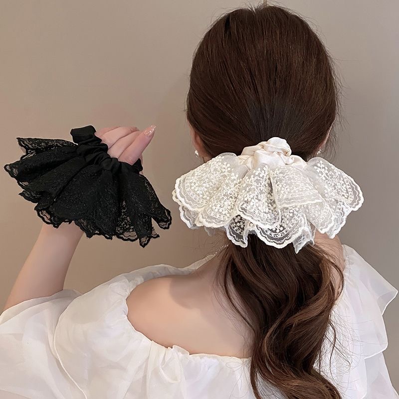 Korean-style lace hair bands for women, exuding a sense of sophistication and fashion. Floral skirt hem, large intestine hair bands, 2025 new style hair ties and hair accessories details Picture