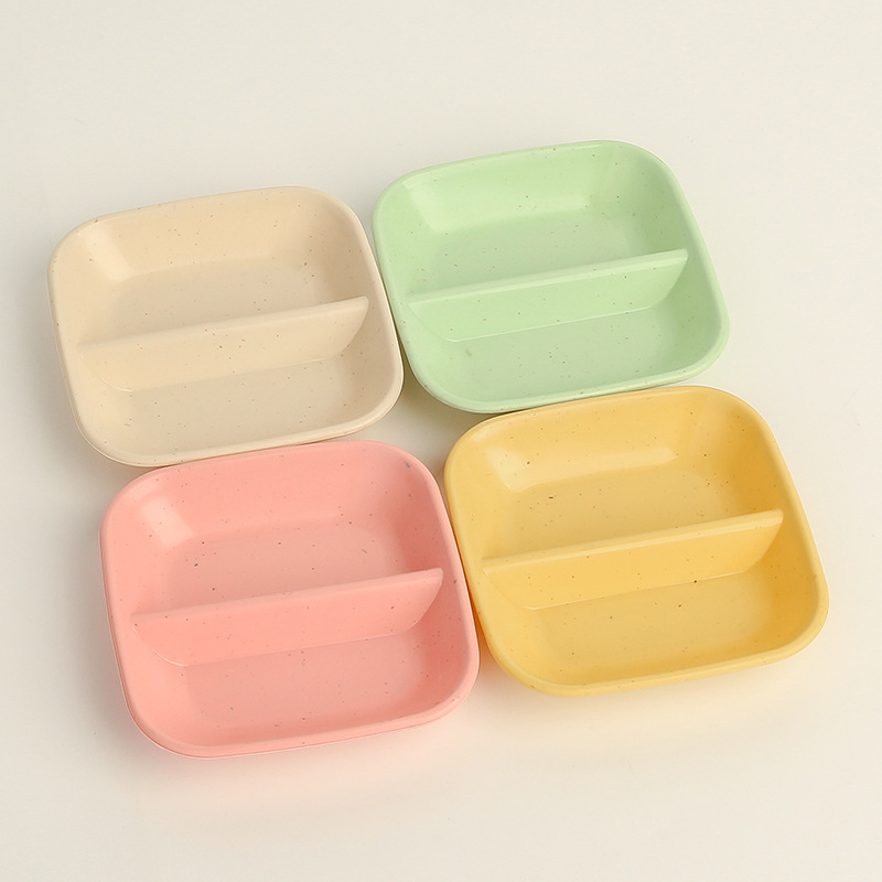Amazon Japanese wheat straw seasoning dish, restaurant compartments soy sauce, plastic plate, dipping sauce, double-compartment grilled meat flavor dish Specification drawing