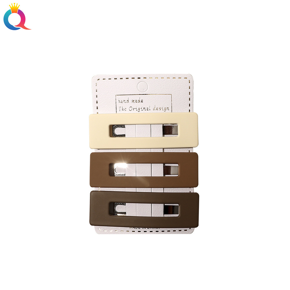 Qiyue frosted milk coffee color BB clip, side bangs clip, elegant and versatile hair accessory, Korean simple geometric hair clip Item Picture