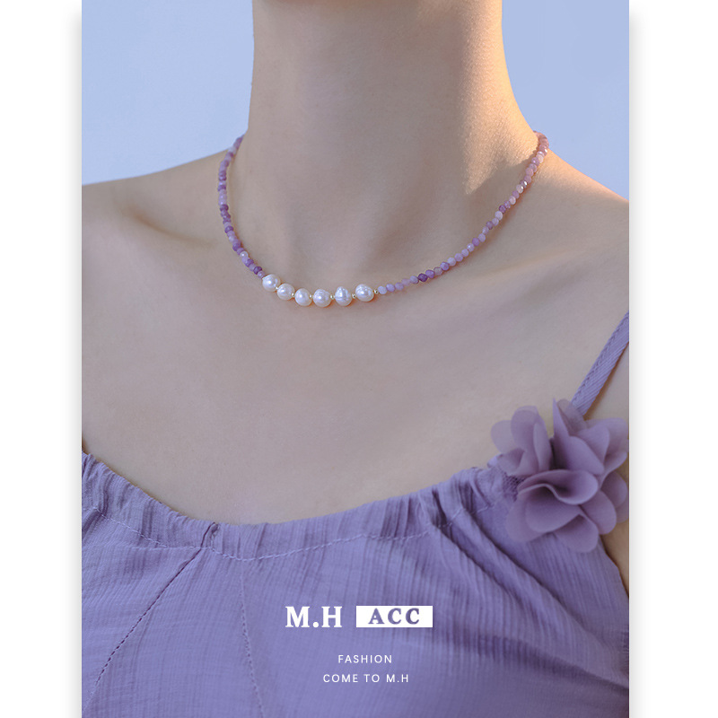 Sweet and fresh lilac pearl necklace, women's fashion, versatile, high-end and light luxury style, wholesale collarbone chain details Picture