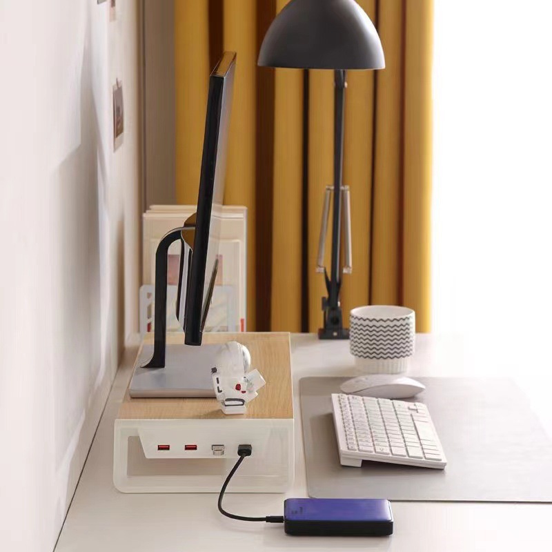 Desktop computer monitor height stand, office desktop screen storage rack, charging usb expansion bracket details Picture