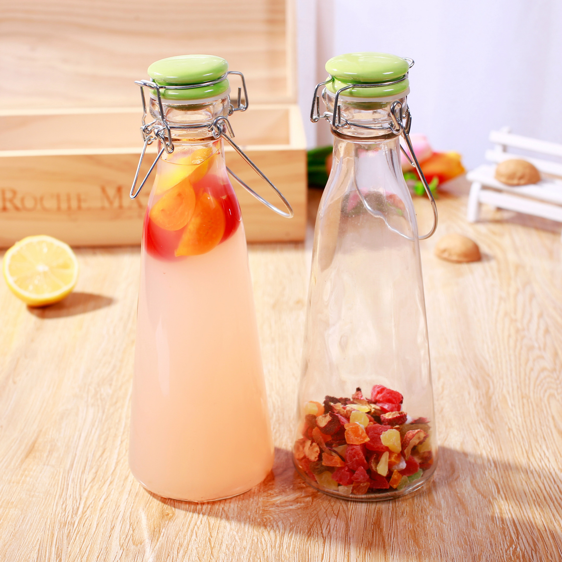 Wholesale sealed portable glass milk bottles, InS-style juice bottles, milk tea shop juice cups, enzyme bottles full figure
