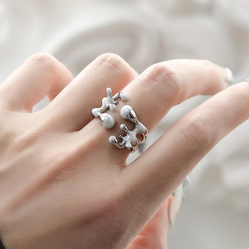 Irregular lava drop glaze texture open ring, cold style, niche design, unique, sweet and cool, individual and simple ring Specification drawing