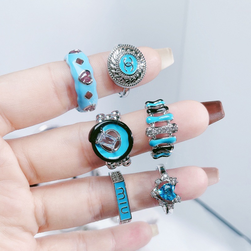 Korean-style blue drip glaze open ring for women, exquisite, versatile, trendy and fashionable index finger ring, simple and elegant, autumn and winter accessory Specification drawing