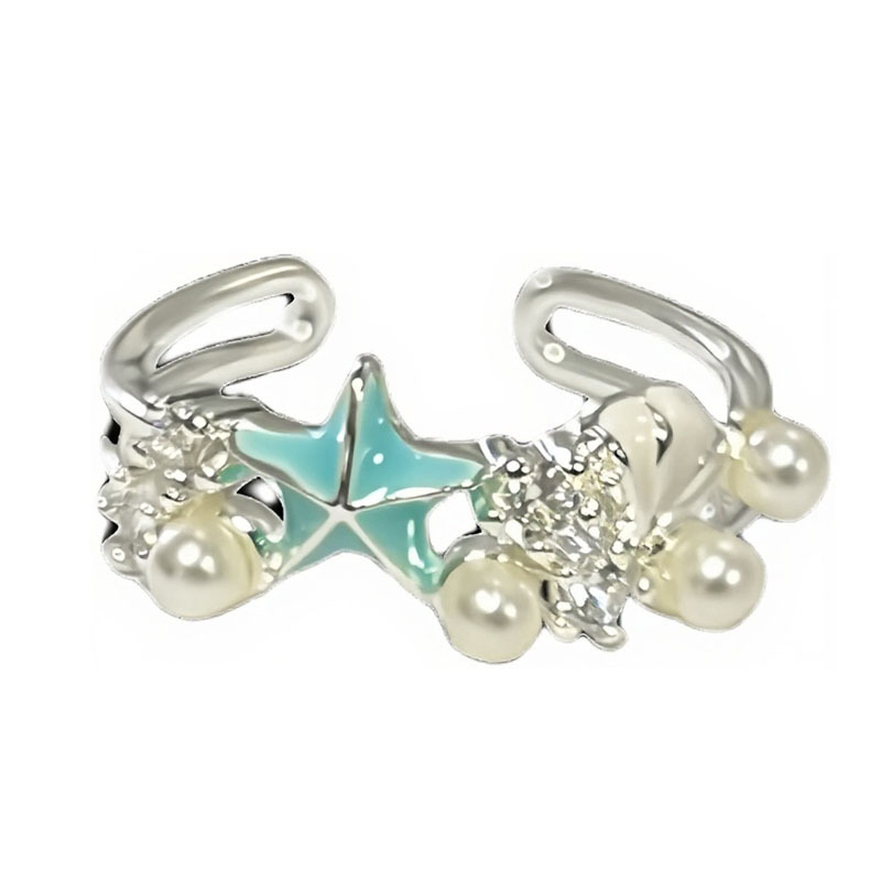 The new ice blue series ocean-style starfish tail enamel open ring is a women's vacation style light luxury design ring Item Picture