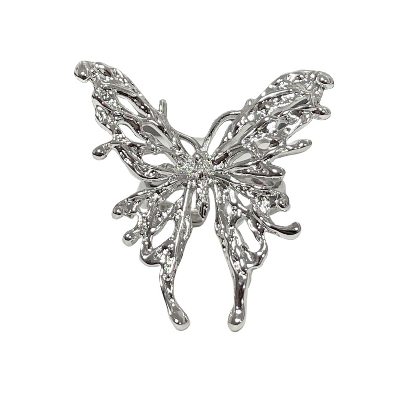 Liquid unique and personalized butterfly opening ring for women, Baroque punk style versatile index finger ring, niche fashion accessory Item Picture