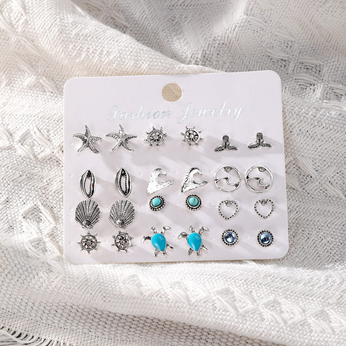 Cross-border European and American retro Bohemian accessory stud earrings set, women's alloy one card multiple pairs of animal earrings Specification drawing