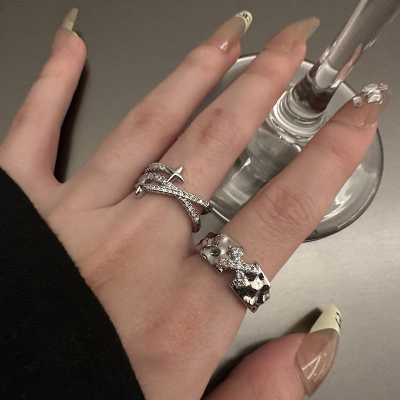 ins Cold style personality star cross letter zircon open ring, women's niche design sense light luxury index finger ring Application Scenario