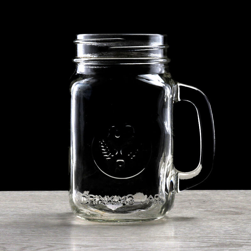 Transparent glass rooster cup 500ml creative milk tea shop summer iced drink bottle handle cup with lid in stock details Picture