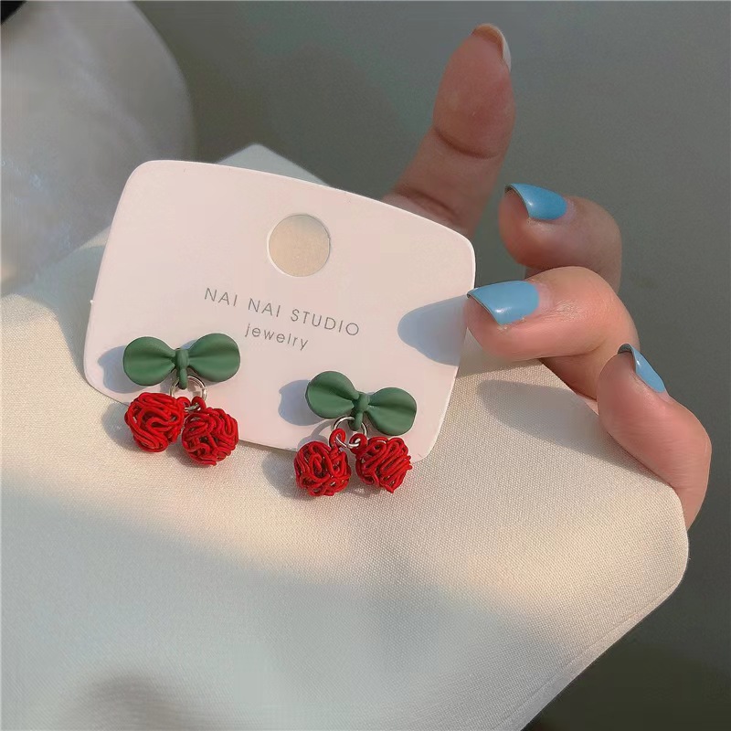 Summer cherry stud earrings for women, with a niche design sense and high-end Korean style, are a new trend in 2025 full figure