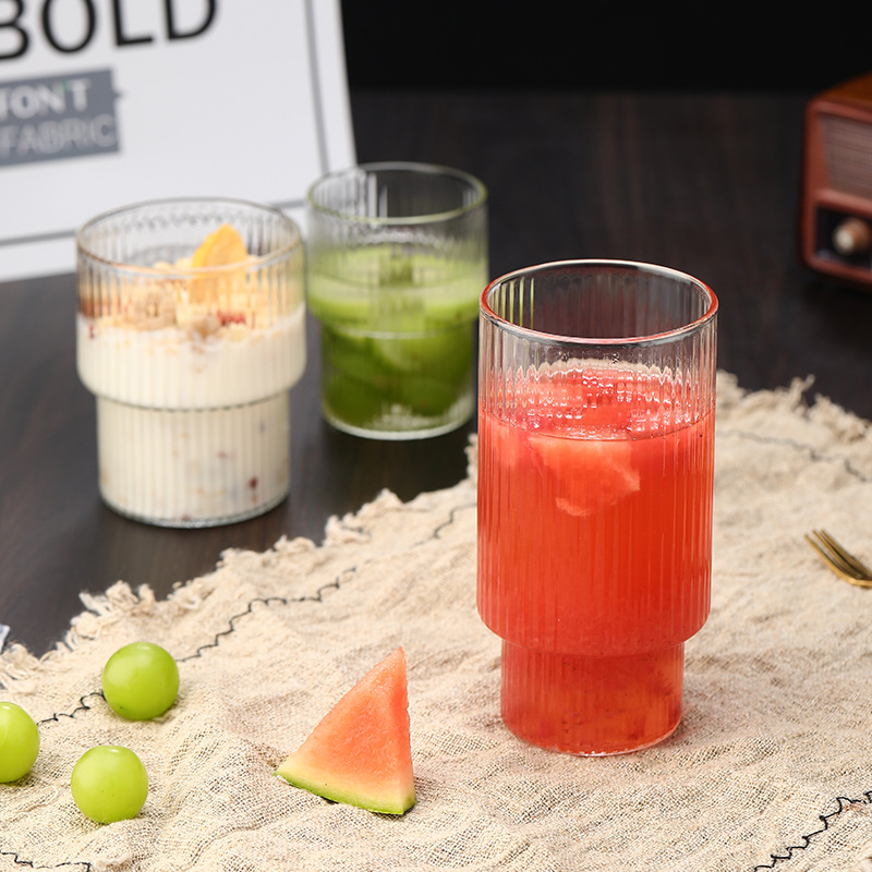 Ins-style cold drink juice high borosilicate glass cups, summer popular milk tea coffee cups, cold preservation in stock, direct sale, stacked cups details Picture