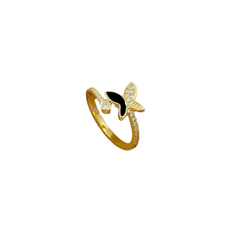 【 Real Gold 】 Oil-dripping butterfly Full diamond ring with adjustable opening, simple Japanese-style bracelet, couple rings Item Picture