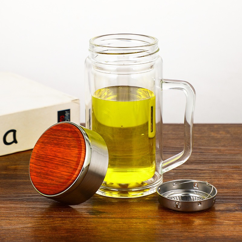 Wholesale of high borosilicate glass cups with handles, double-layer non-hot business transparent office tea cups Application Scenario