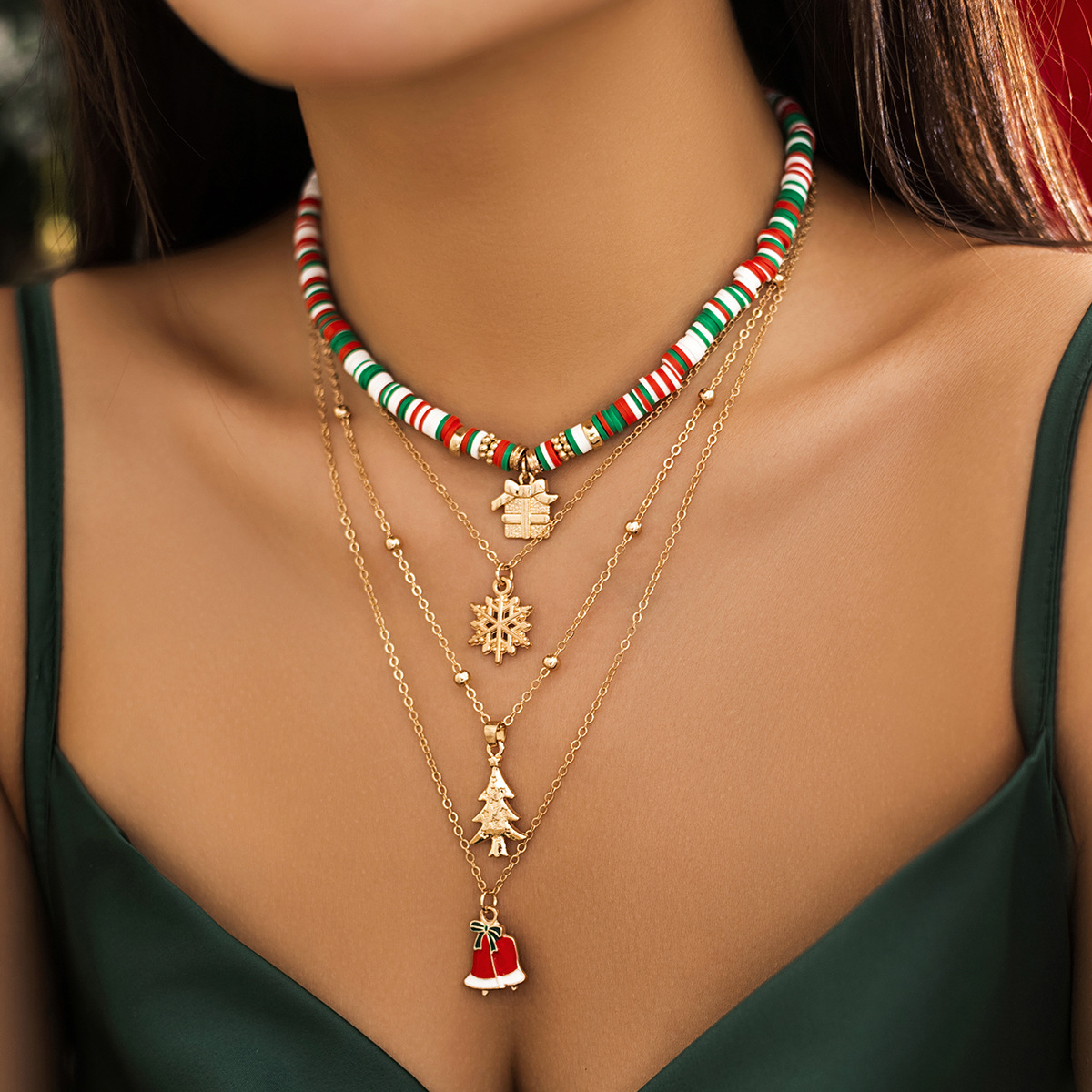 European and American cross-border beaded choker women's necklace, christmas snowman gift, imitation crystal jewelry Specification drawing