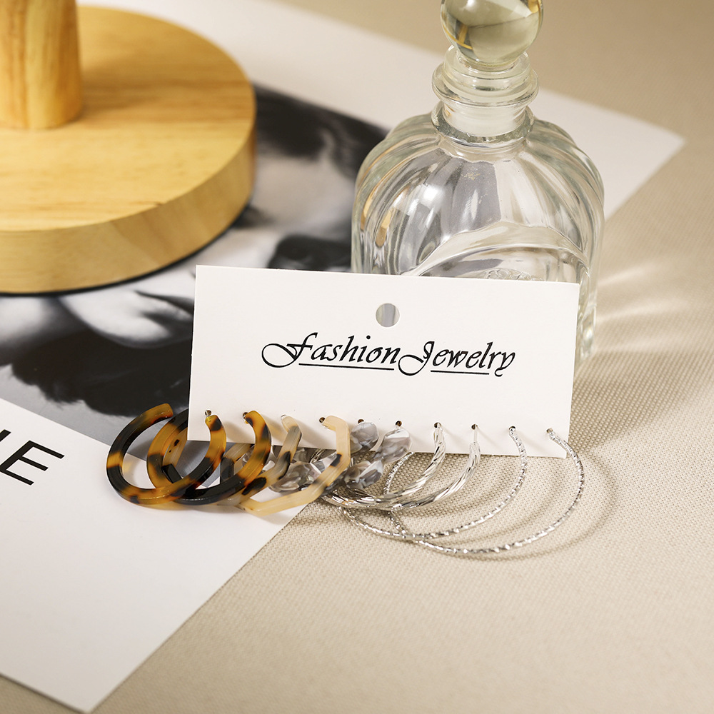 New acetate board alloy creative retro pearl earring set, cross-border circle ear ring butterfly pendant earrings Specification drawing