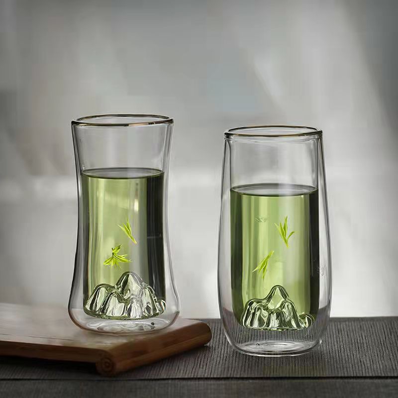 Tea ceremony cup, transparent double-layer heat-insulating glass cup, flower brewing cup, green tea cup, special drinking cup for men and women, office and household use Specification drawing