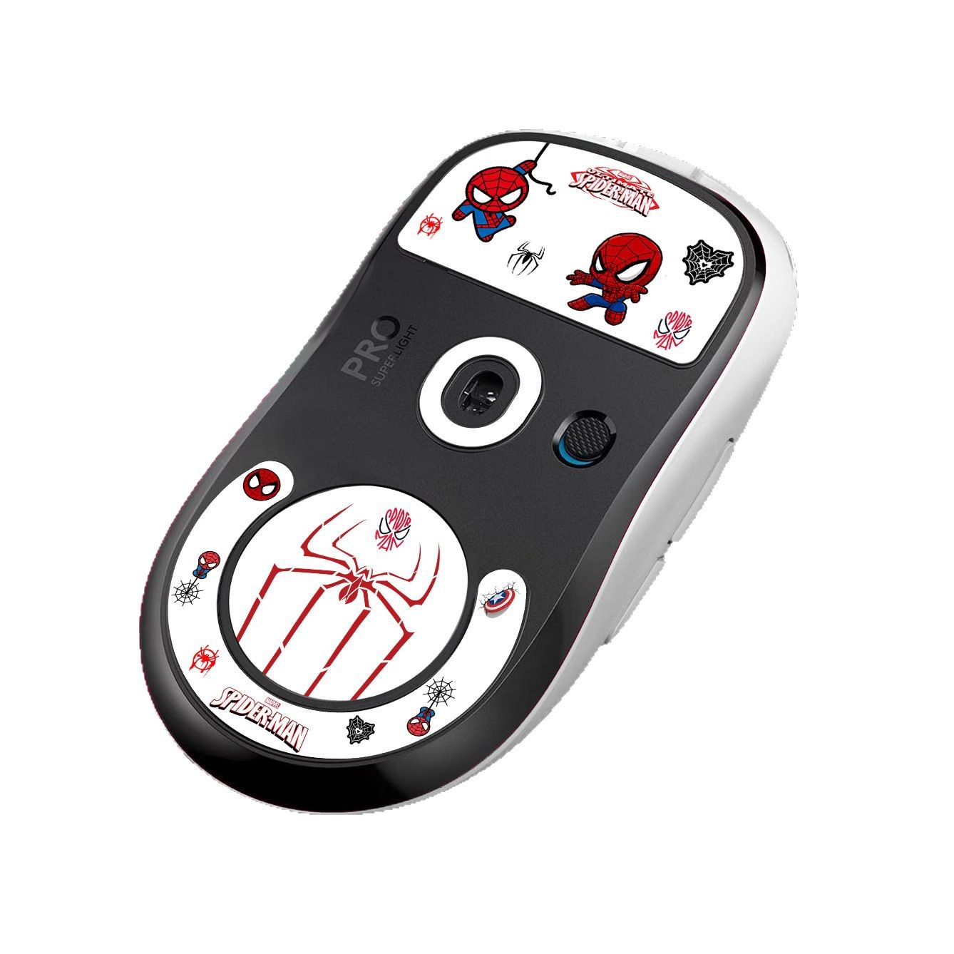 The Logitech Spider-Man gpw second-generation mouse is equipped with tempered glass foot pads that are wear-resistant and feature cartoon patterns Item Picture