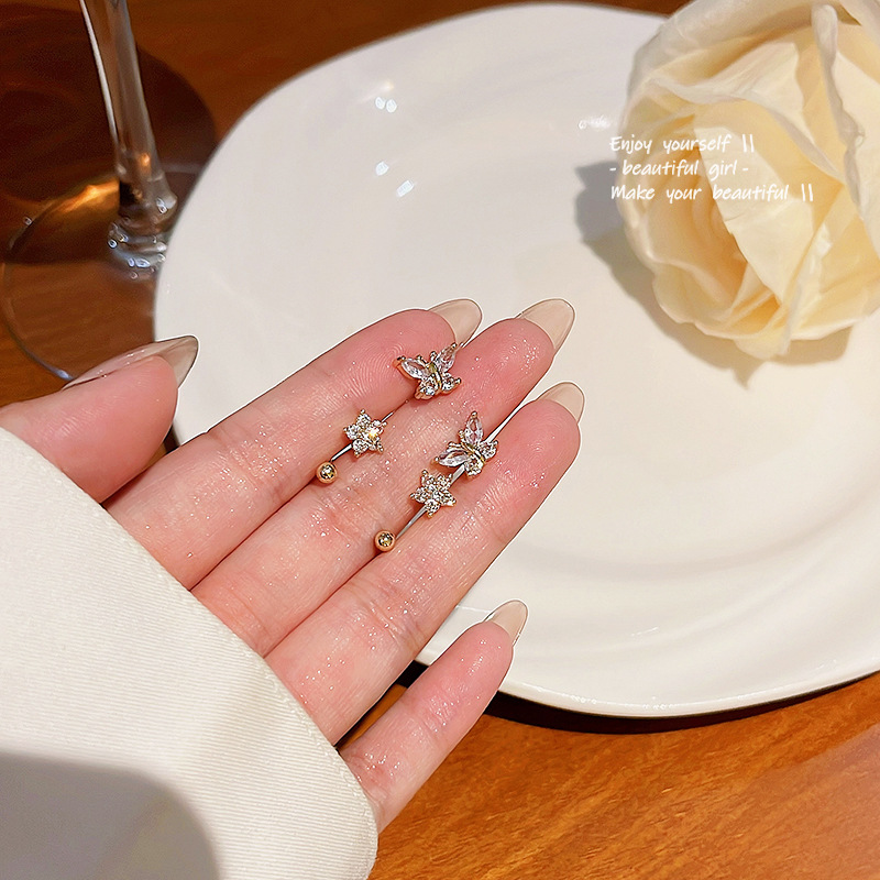 925 Silver Needle Super Sparkling Exquisite Butterfly Zircon Set Stud Earrings for Women, ins style, versatile and high-end design sense earrings wholesale full figure
