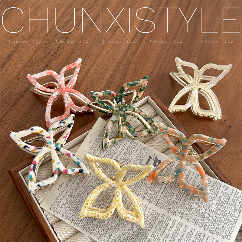 YD Korean version acetate hollowed-out butterfly hair clips, super fairy alloy hair clips, elegant and simple hair clips, versatile hair accessories full figure