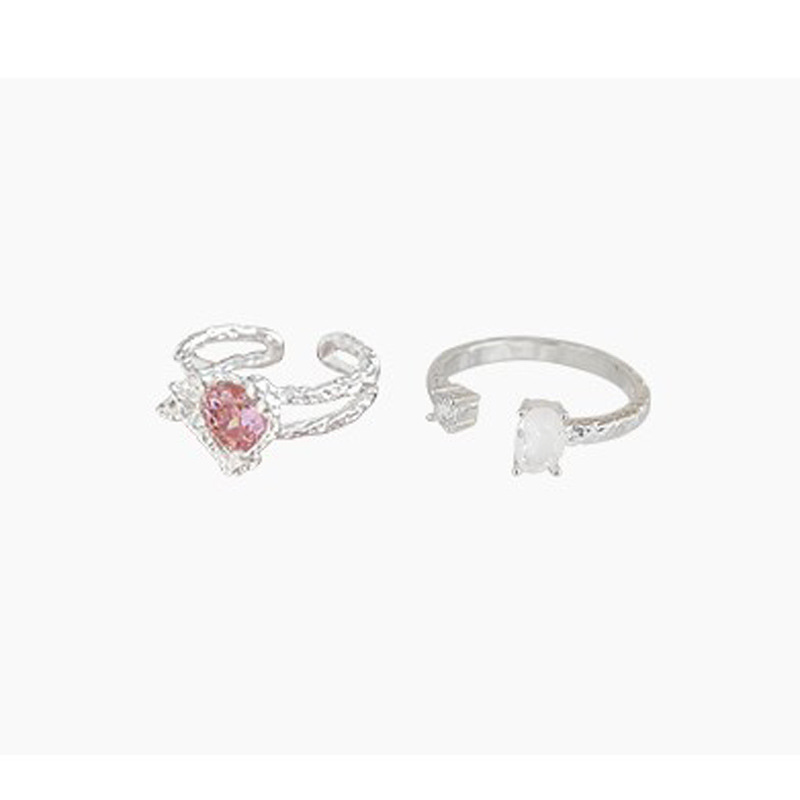 Sweet and cool pink diamond zircon heart-shaped opening ring, with a light luxury and high-end feel, retro adjustable, fashionable and individual simple ring Item Picture