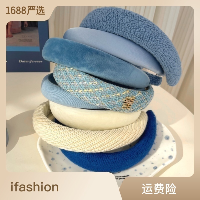 2025 New blue chanel-style hair band for women, anti-slip hairpin for the top of the head, face-washing and hair-pressing headband, hair tie and headwear details Picture