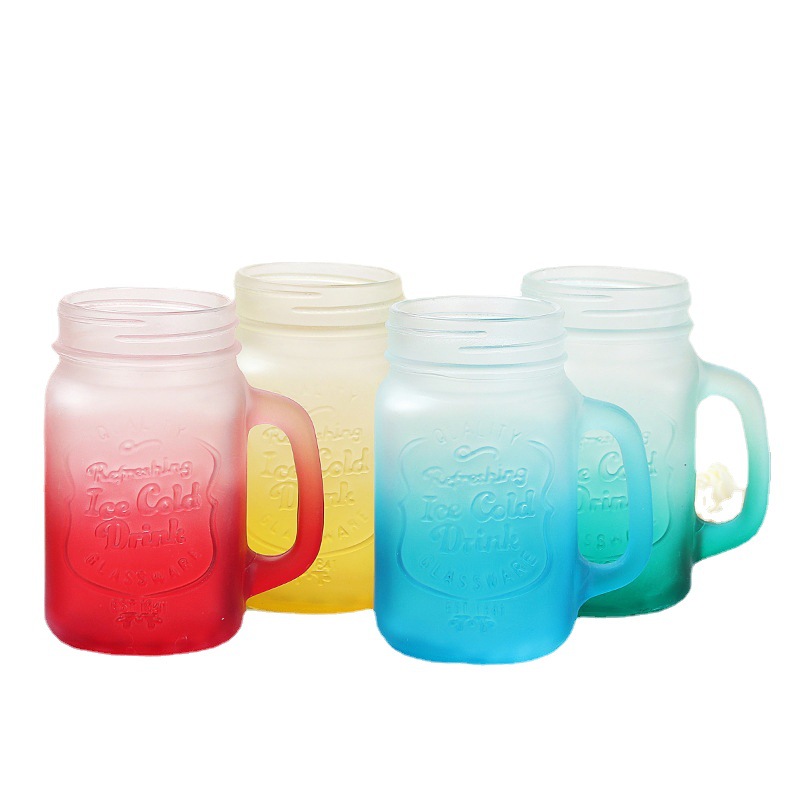 Mason straw glass cup with lid, frosted gradient color adult water cup, juice drink cold drink cup, rooster cup Item Picture