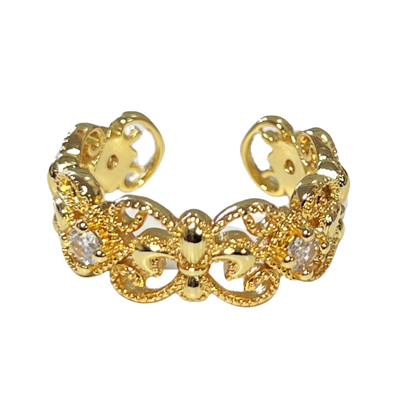 A high-end court-style lace iris vintage open-top ring for women, simple, niche, exquisite and fashionable Item Picture