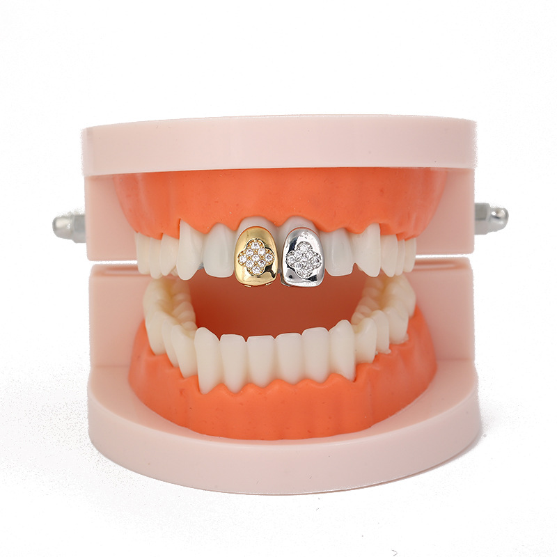 Cross-border hip-hop teeth Internet celebrity three-piece set, hip-hop Halloween stage props, unisex dentures full figure