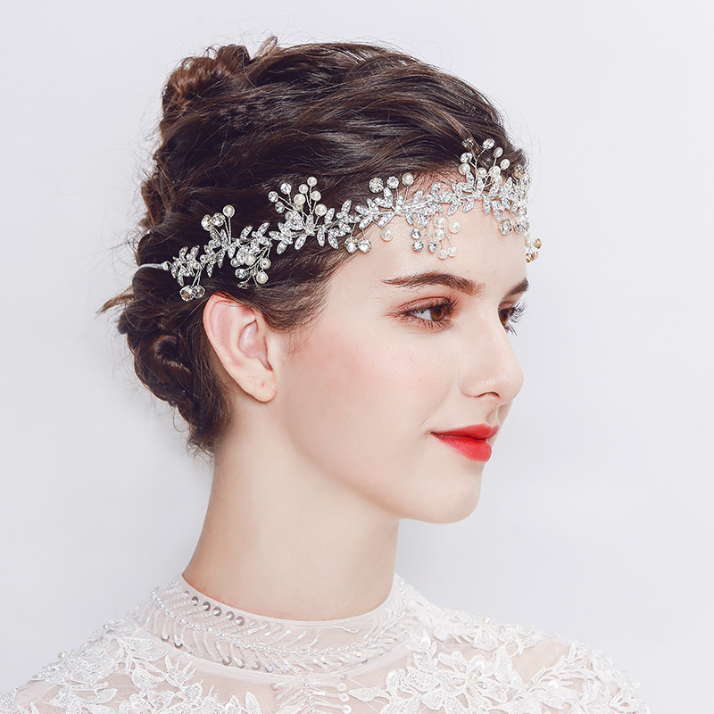 Factory direct sales of creative European and American wedding accessories, exquisite handcrafted pearl hair bands, luxurious diamond-encrusted hair accessories, and bride headwear full figure