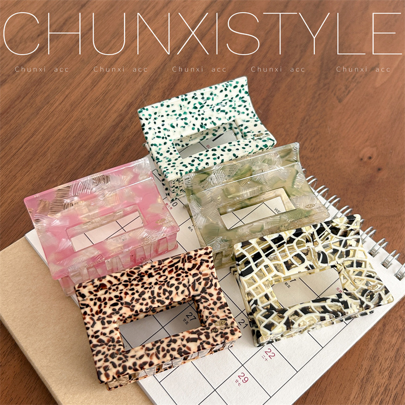 YD New style, sweet, half-grab ponytail, square acetate board grab, bun hair grab, girl's hair accessory Specification drawing